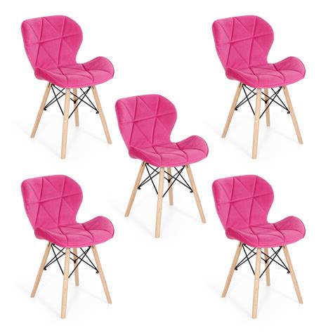 Kit Cadeiras Charles Eames Eiffel Slim Veludo Estofada Rosa Leroy