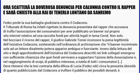 Fedez Perde Battaglia Con Il Codacons Tribunale Di Roma Da Ragione