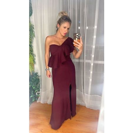 Vestido Longo Manga Babado Um Ombro S Mula Manca Para Casamentos