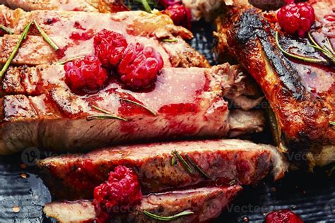 Pork Steak With Berry Sauce 13350892 Stock Photo At Vecteezy