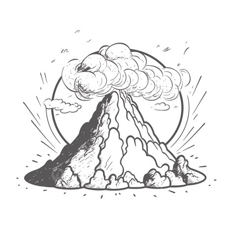 Hand Drawn Illustration Of A Volcano On A White Background Outline Sketch Drawing Vector Wing