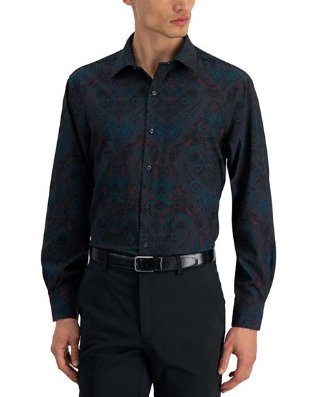 Alfani Mens Slim Fit 4 Way Stretch Paisley Dress Shirt Created For