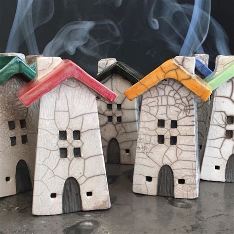 Raku Ceramic House Cone Incense Burners By Nathalie Hamill Etsy