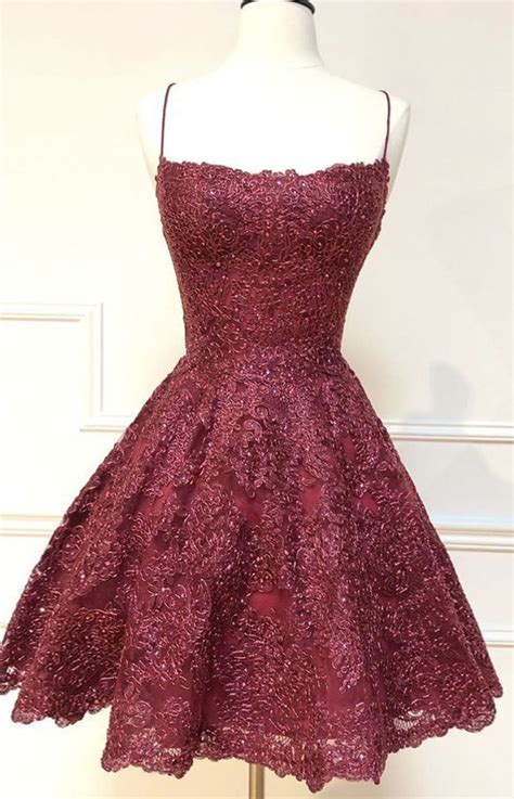 Burgundy Lace Short A Line Prom Dress Party Dress Lace Evening Dress Homecoming Dresses Short