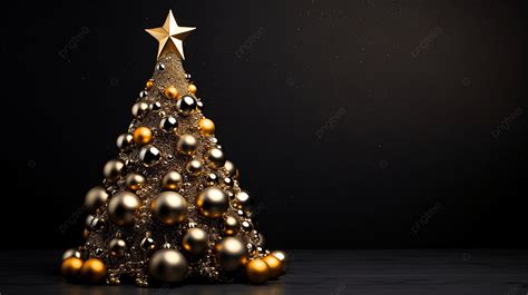 Latar Belakangpohon Natal Emas Terbuat Dari Bola Xmas Dan Bintang