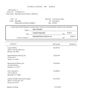 Fillable Online Flh Fhwa Dot Bid Schedule X Fax Email Print Pdffiller