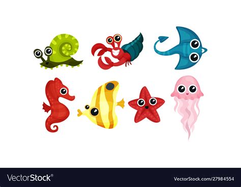 Friendly sea animals set for kids Royalty Free Vector Image