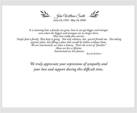 Funeral Thank you Message Examples inside card- Mass Booklets