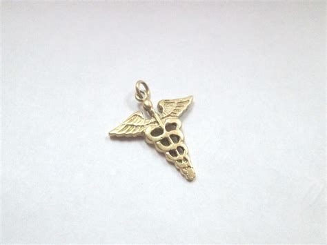 14k Yellow Gold Caduceus Medical Symbol Pendant Perf Gem