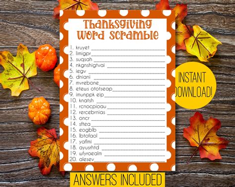 Thanksgiving Word Scramble Thanksgiving Game Kids Game Thanksgiving