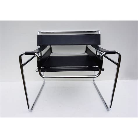 Mid Century Black Leather Marcel Breuer Wassily Chair S