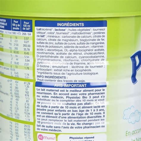 Physiolac Bio Lait Croissance G Achat Vente Lait De Croissance