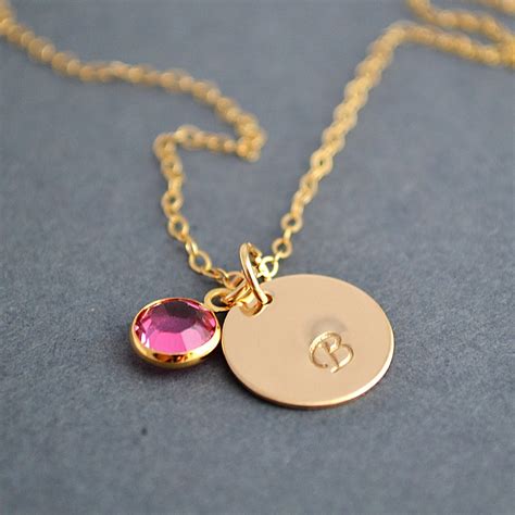 Gold Disc Necklace Initial Disc Necklace With Birthstone Etsy Ireland