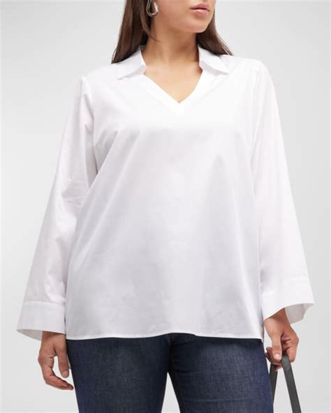 Harshman Plus Size Lilou Split Sleeve V Neck Blouse Neiman Marcus