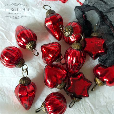 Mini Glass Christmas Baubles Red Set Of 12