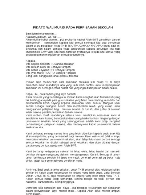 Sambutan Perpisahan Tk Dari Wali Murid Homecare24