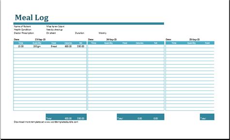 Printable Meal Log Template