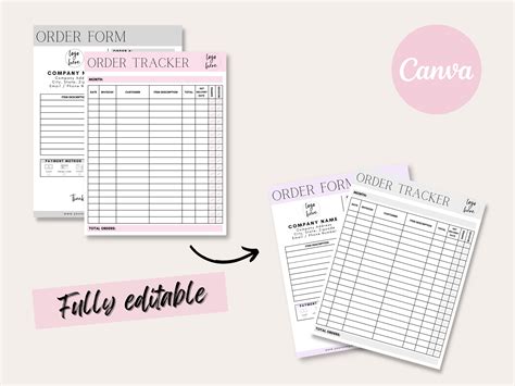 custom order form template  order tracker bundle order form