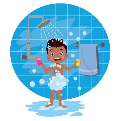 little kid take a shower and wash body 15632428 Vector Art at Vecteezy