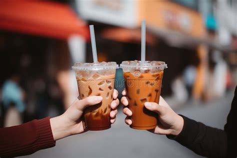 A Delicious Iced Coffee With Caramel On A Table Photo Of Coffee Stock Illustration