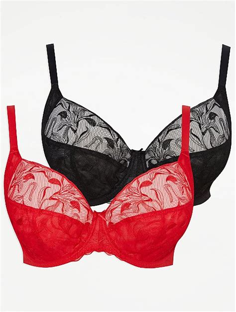 Red Lace Full Cup Non Padded Bras 2 Pack Lingerie George At Asda