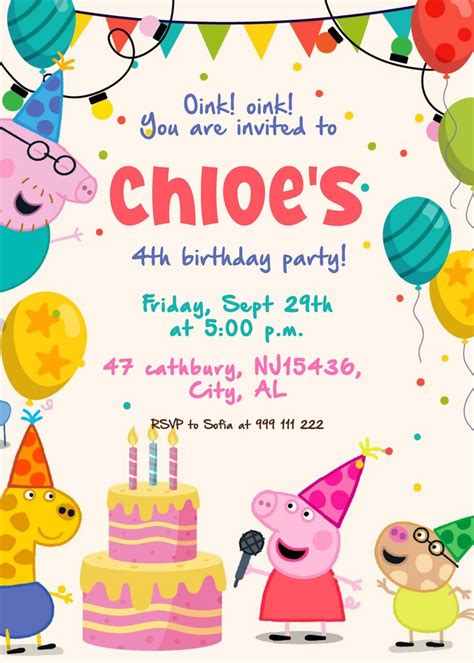 Editable Peppa Pig Birthday Invitation Template Printable Birthday