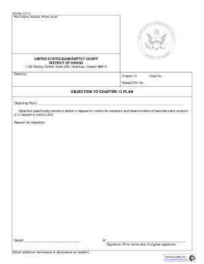 Fillable Online OBJECTION TO CHAPTER 13 PLAN Dated Fax Email Print