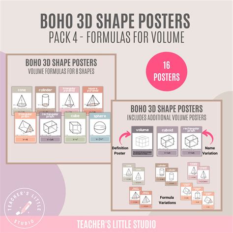 2d And 3d Shape Poster Bundle 4 Pack Shape Poster Sets With Formulas For