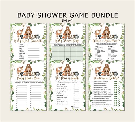 Woodland Baby Shower Games Bundle Woodland Animals Baby Shower Games ...