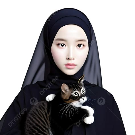 Hijab Girl Holding Cute Cat Ai Generated Headscarf Girl Ai Generated