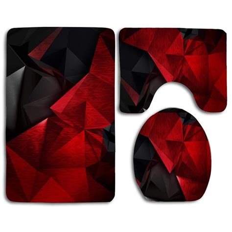 Pudmad Red And Black Low Poly Piece Bathroom Rugs Set Bath Rug