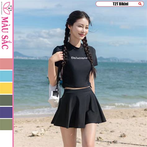 Bộ đồ bơi bikini Bộ bơi váy áo croptop rút dây hai bên mã T2TBikini053 T2T Bikini Sportswear