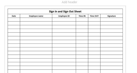 Employee Sign In Sheet