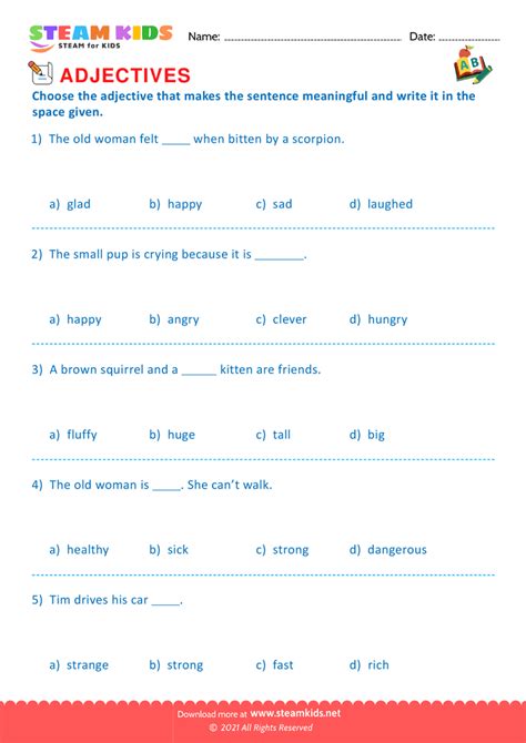 Free English Worksheet Choose The Correct Adjective Worksheet