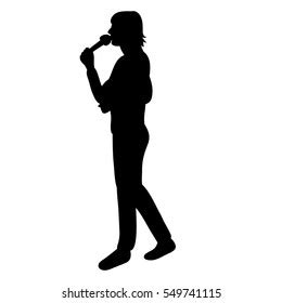 Vektor Stok Vector Silhouette Man Singing Into Microphone Tanpa