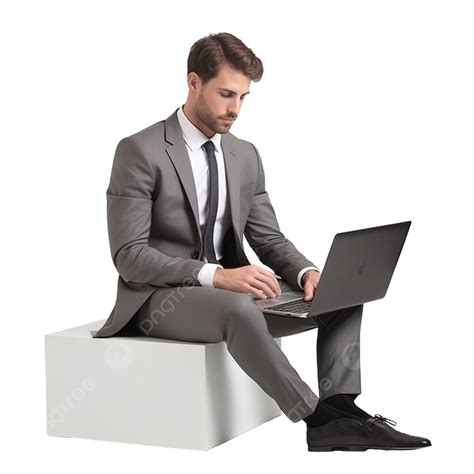 Man In Suit Sitting With Laptop Businessman Sitting Working In Front Of