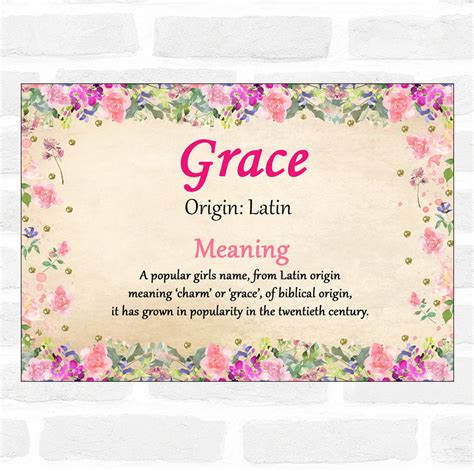 Grace Name Meaning Floral Certificate - The Card Zoo