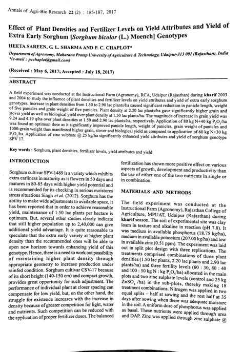 PDF Effect Of Plant Densities And Fertilizer Levels On Yield