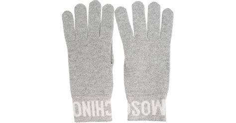 Moschino Intarsia Knit Logo Gloves In Grey Lyst UK