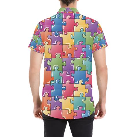 Puzzle Pattern Print Design A05 Mens Short Sleeve Button Up Shirt