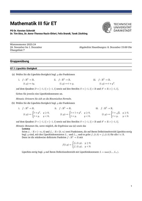 Uebung Mathematik Iii F R Et Pd Dr Kersten Schmidt Dr Tim Binz