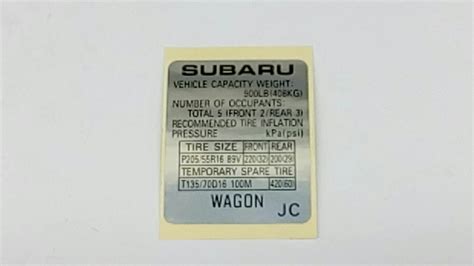 Subaru Outback Engine Decal Tire Information Label Label 28181fe220