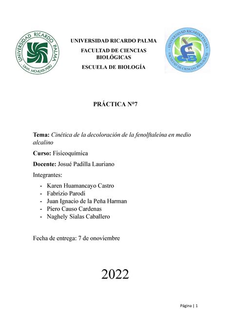 Fisicoquimica Informe Universidad Ricardo Palma Facultad De