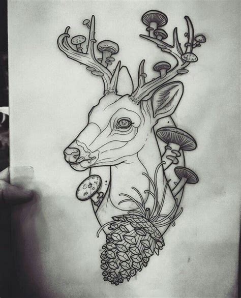 Desenho De Cervo Tattoo Plantas E Cogumelos Stag Tattoo Design