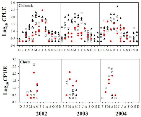 Time Series Of Chinook Top And Chum Salmon Bottom Abundance