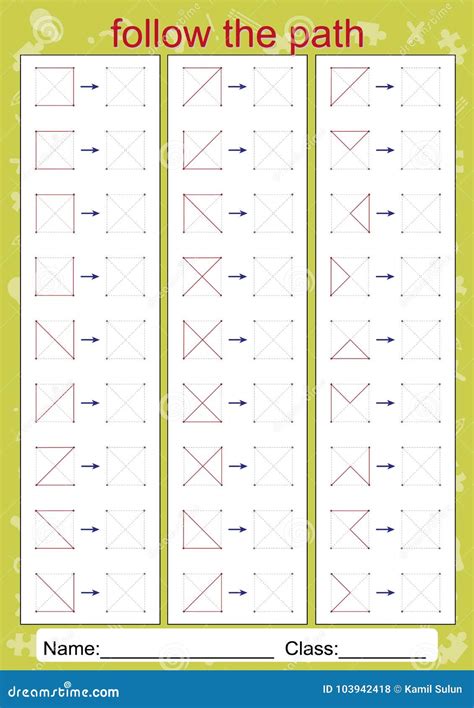 Visual Perceptual Worksheets Follow The Path Copy Pattern Stock