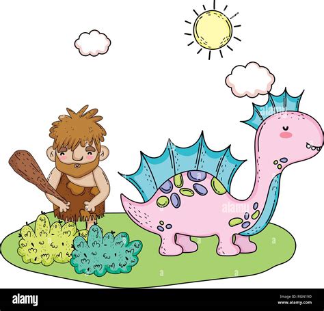 caveman with dinosaur in the landscape Stock Vector Image & Art - Alamy