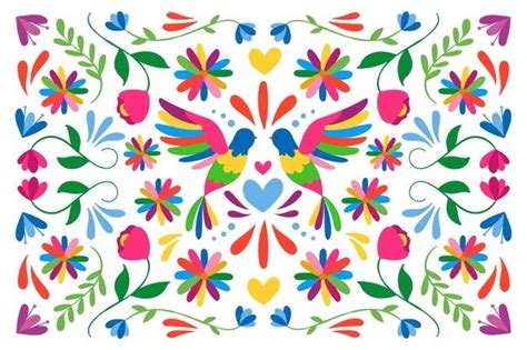 Colorido Fondo Mexicano Con Flores Y Pájaros Vector Gratis Pinturas Mexicanas Flores De