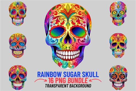 Rainbow Sugar Skulls Sublimation Clipart Graphic By Digitalcreativeden