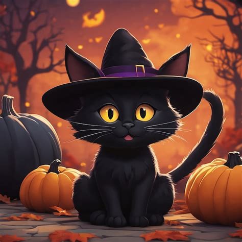 Premium Photo Cute Cartoon Black Cat Halloween Day